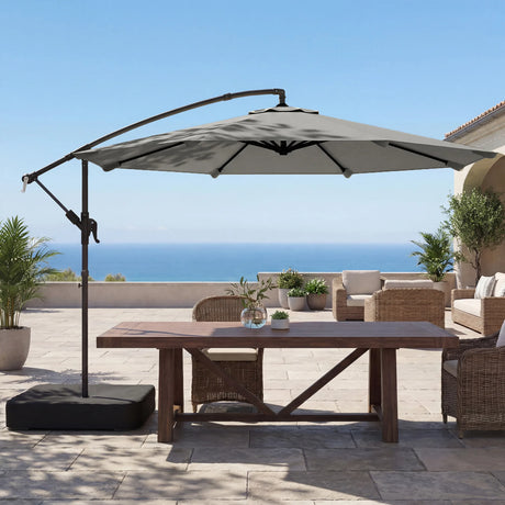 Outsunny 3 m Garden Cantilever Parasol with Cross Base, Sandbag, 360 Rotating Overhanging Banana Umbrella, Grey