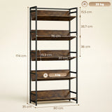 HOMCOM Bookshelf 5-Tier Metal Frame Room Divider Bookcase Storage Shelves for Living Room Rustic Brown