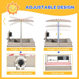 Outsunny Kids Wooden Sandbox w/ Canopy, Kitchen Toys, Seat, Storage, for Ages 3-7 Years