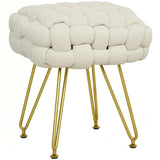 HOMCOM Velvet-Feel Bold Woven Footstool - Cream White