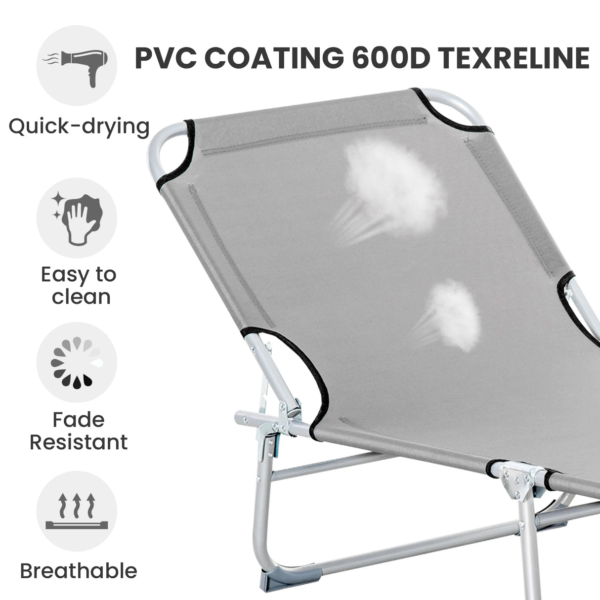 Outsunny Reclining Sun Lounger Chair Folding Camping Bed with 4-Position Adjustable Backrest, Grey
