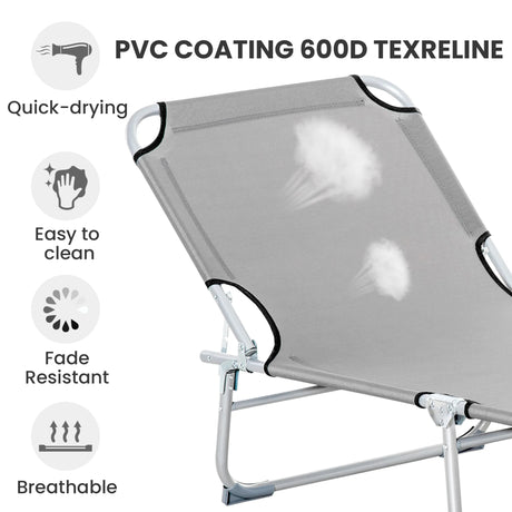 Outsunny Reclining Sun Lounger Chair Folding Camping Bed with 4-Position Adjustable Backrest, Grey
