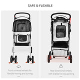 PawHut Dog Stroller with Rain Cover for Small Miniature Dogs, Folding Pet Pram with Cup Holder, Storage Basket, Reflective Strips, Grey