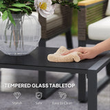 Outsunny Four Piece Wicker Rope Garden Furniture Set with Glass Top Coffee Table - Grey