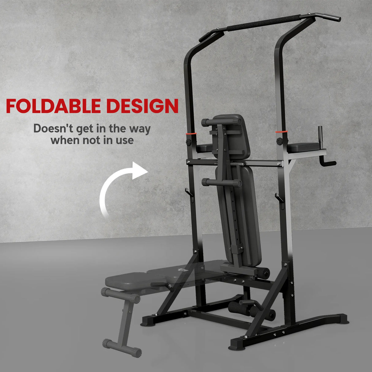HOMCOM Pull Up Station with Adjustable Weight Bench, Dip Station and Barbell Rack, Multi-Function Power Tower Free Standing Pull Up Bar for Home Gym