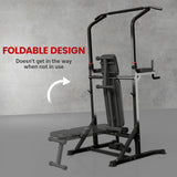 HOMCOM Pull Up Station with Adjustable Weight Bench, Dip Station and Barbell Rack, Multi-Function Power Tower Free Standing Pull Up Bar for Home Gym