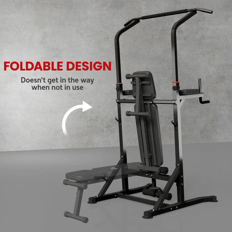 HOMCOM Pull Up Station with Adjustable Weight Bench, Dip Station and Barbell Rack, Multi-Function Power Tower Free Standing Pull Up Bar for Home Gym