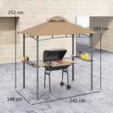 Outsunny 2.5x1.5m (8'x5') Grill Gazebo Canopy, Double Tiered Outdoor BBQ Gazebo Shelter with 2 Side Shelves for Garden, Patio, Barbecue, Picnic, Khaki