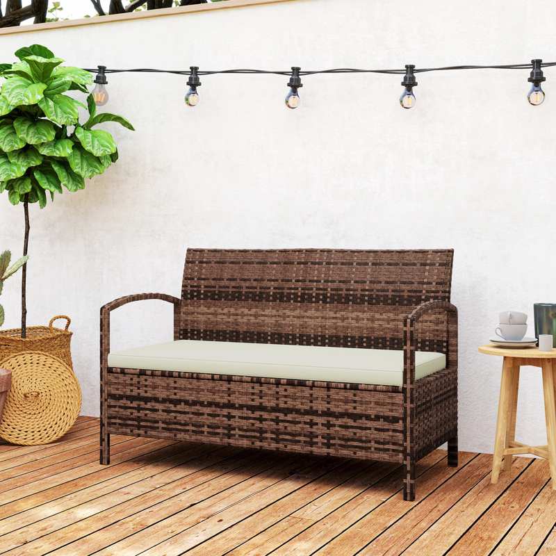 Outsunny 125L Storage Garden Bench, with Cushion - Brown