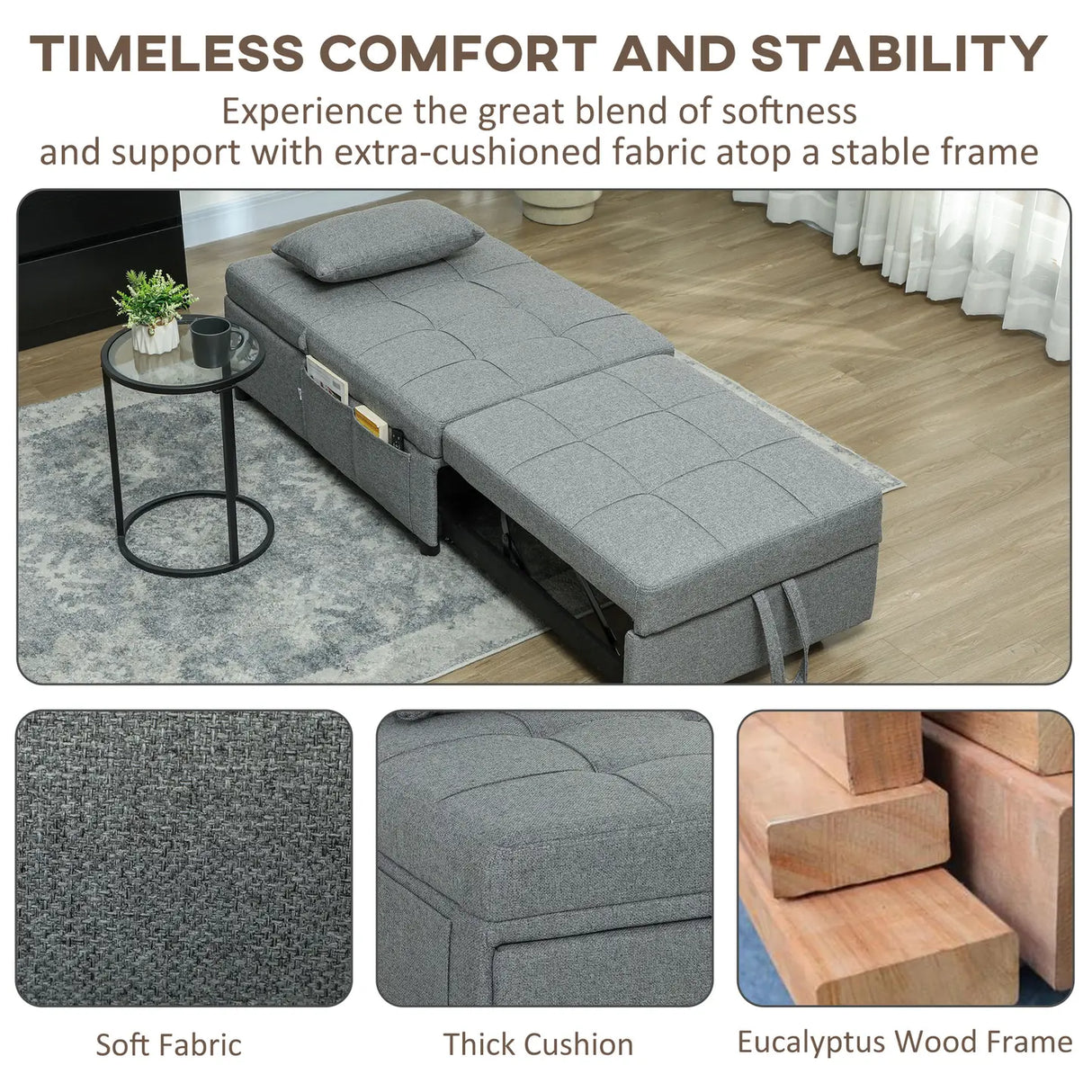 HOMCOM Four-In-One Single Sleeper Chair - Dark Grey