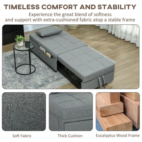 HOMCOM Four-In-One Single Sleeper Chair - Dark Grey