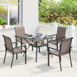 Outsunny 5 Pieces Outdoor Dining Set for 4, Garden Table and Stackable Chairs with Breathable Mesh Seat, Grey and Khaki