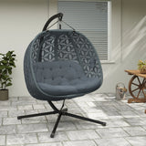 Outsunny Outdoor Double Hanging Chair with Cushion and Cup Holders, Charcoal Grey