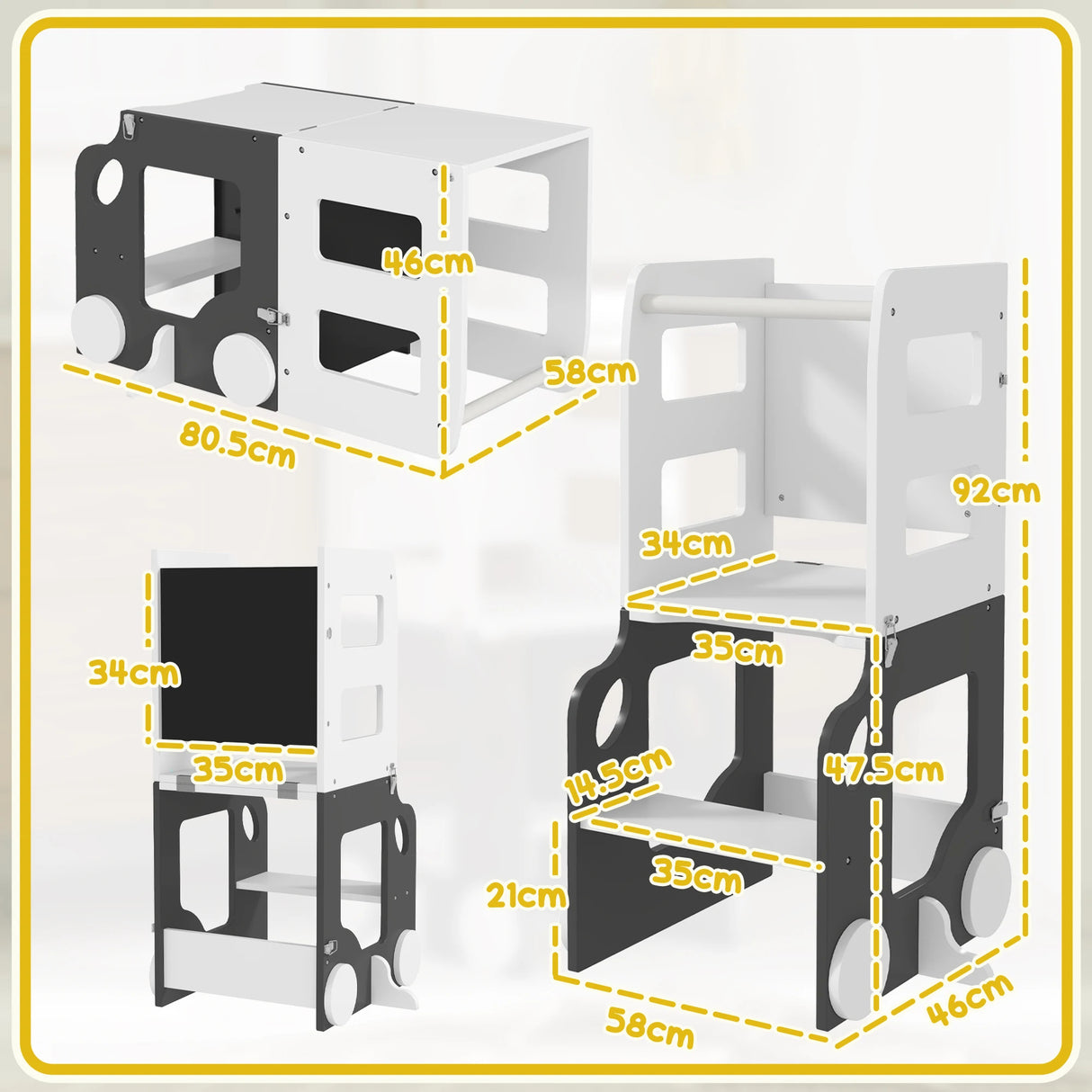 AIYAPLAY Toddler Step Stool, 4 in 1 Standing Tower, Foldable Toddler Step with Safety Rail, for Kitchen, Bathroom, Grey