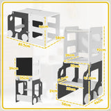 AIYAPLAY Toddler Step Stool, 4 in 1 Standing Tower, Foldable Toddler Step with Safety Rail, for Kitchen, Bathroom, Grey