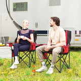 Outsunny Set of 2 Folding Camping Chairs, Padded Camping Chairs with Adjustable Armrests, Portable & Lightweight Folding Camp Chair with Cooler Bag, Cup Holder and Side Pockets, Red