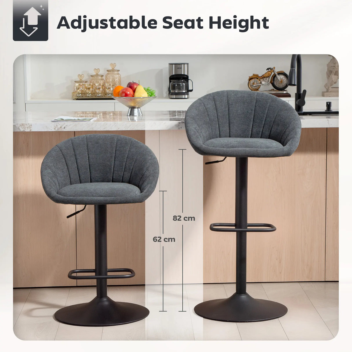 HOMCOM Set of Two Relaxed Tub Bar Stools - Dark Grey