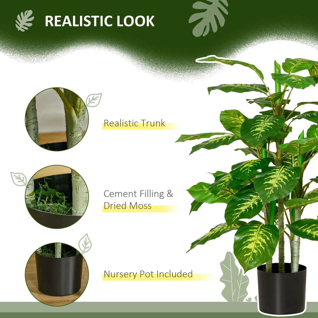 HOMCOM 2 PCs Artificial Evergreen Tree Fake Decorative Plant in Nursery Pot for Indoor Outdoor Dcor, Green