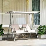 Outsunny 2 Seater Garden Swing Chair Patio Rocking Bench w/ Tilting Canopy, Double Padded Seats, Storage Bag and Tray, Beige
