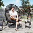 Outsunny Rattan Egg Chair, Oversized Freestanding Garden Egg Chair with Thick Tufted Cushion, Headrest, Steel Frame for Indoor and Outdoor Use, Charcoal Grey