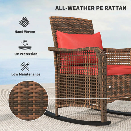 Outsunny Rattan Rocking Chair - Red