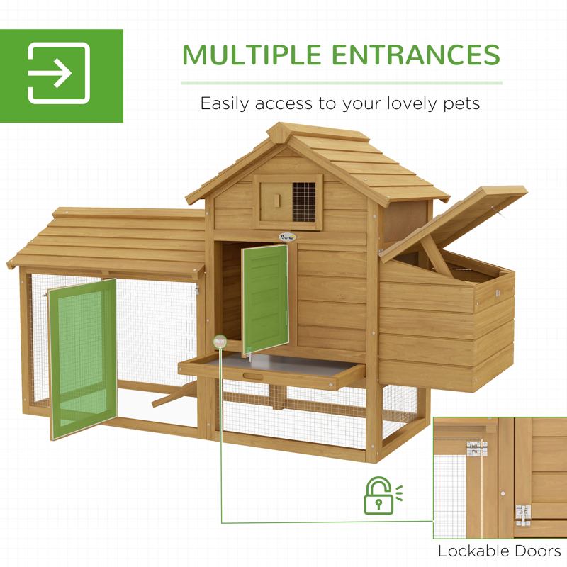 PawHut Small Chicken Coop with Run Hen House Poultry Coops Cages Nesting Box Wood 150.5 x 54 x 87cm