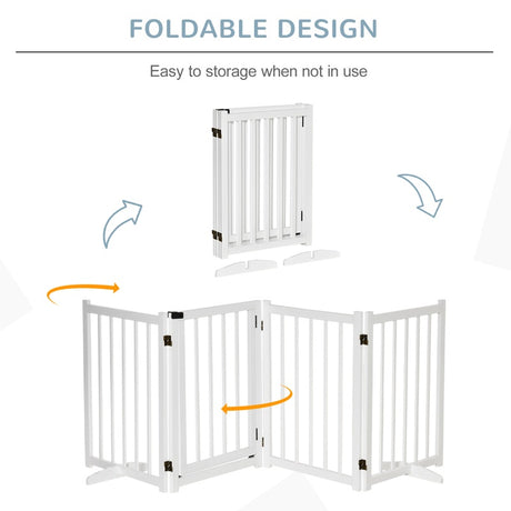 PawHut Wooden Dog Gate, Dog Fence Indoor, 80 cm Tall Freestanding Pet Gate for Small and Medium Dogs with 4 Panels, 2 Support Feet, White