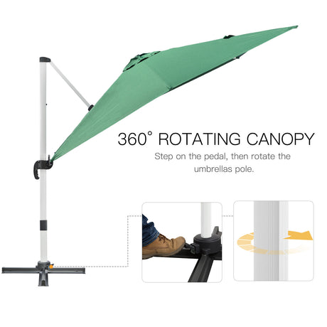 Outsunny 3 x 3(m) Cantilever Roma Parasol, Square Garden Umbrella with Cross Base, Crank Handle, Tilt, 360 Rotation and Aluminium Frame, Green