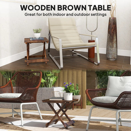 Outsunny Fir Wood Folding Coffee Table, Lightweight Small Garden Table with Slatted Top, Portable Folding Side Table for Balcony