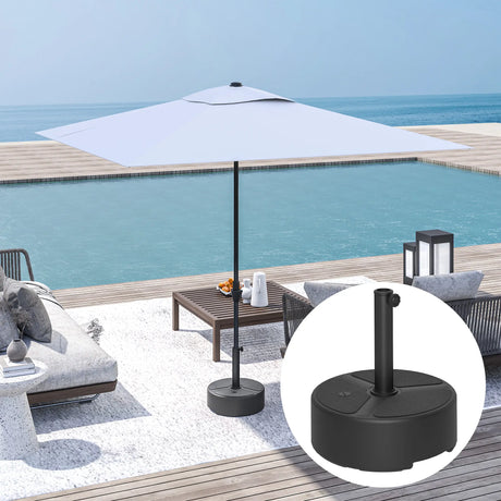 Outsunny Round Garden Parasol Base, Garden Umbrella Stand Heavy Duty Parasol Base, Filled Up to 20kg with Stand or 18kg with Water for 38, 48 mm Poles, Black