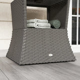 Outsunny Rattan Outdoor Coffee Table, Wicker Garden Patio Bistro Side Table with Umbrella Hole and Storage Space, Dark Grey