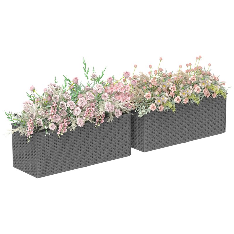 Outsunny Set of Two Rattan-Effect Planters - Grey