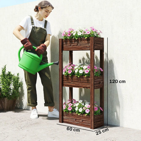 Outsunny 3-Tier Wooden Raised Planter, Raised Garden Bed on Legs with Drainage Holes and Bed Liner, Elevated Garden Planter