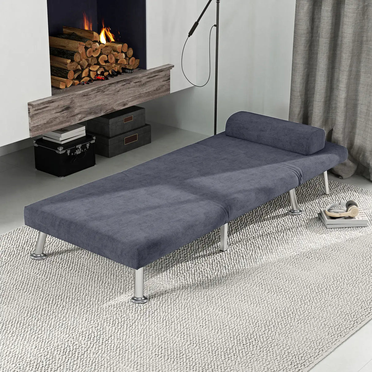 HOMCOM Single Velvet-Feel Sleeper Chair - Charcoal Grey