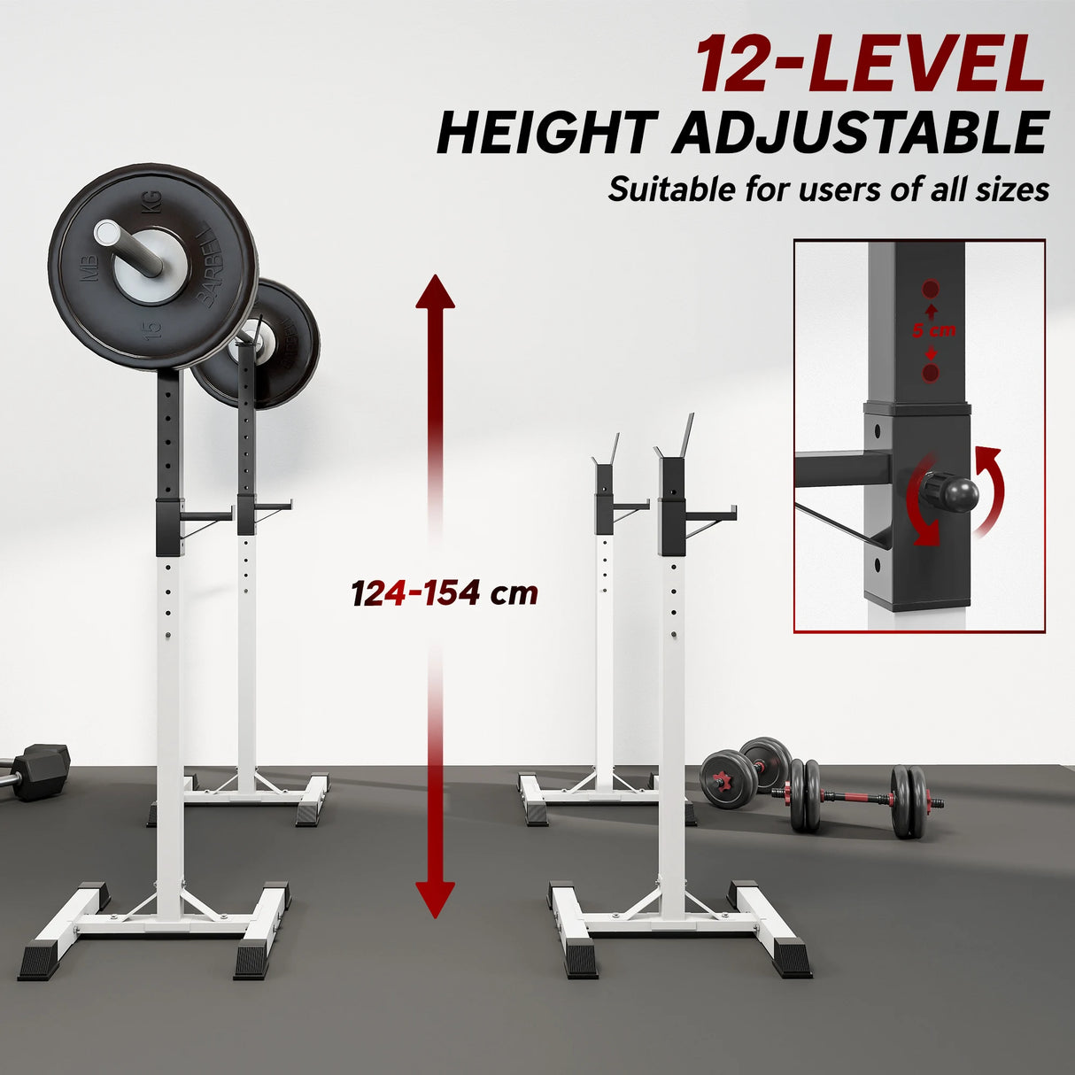 HOMCOM Heavy Duty Weight Bar Barbell Squat Stand Barbell Rack Spotter, for Home, Gym - Black