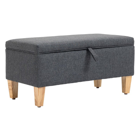 HOMCOM Linen Storage Ottoman Padded Footstool with Rubberwood Legs Ideal for Bed End, Shoe Bench, Seating, Dark Grey