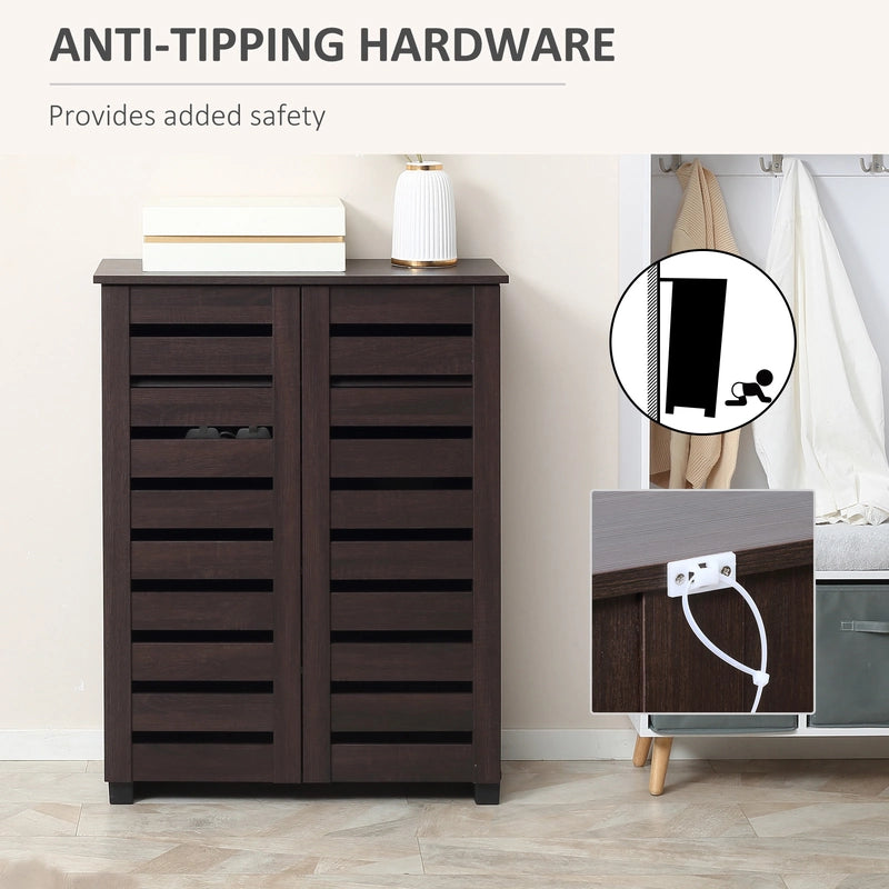 HOMCOM 5-Tier Narrow Shoe Cabinet with Adjustable Shelves - Dark Brown