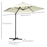 Outsunny 2.5M Garden Cantilever Parasol, Offset Roma Patio Umbrella Hanging Sun Shade Canopy Shelter with 360 Rotation and Cross Base, Beige