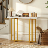 HOMCOM Console Table with Faux Marble Top, 100 cm Narrow Entryway Table with Anti-tipping Device, Steel Frame, White