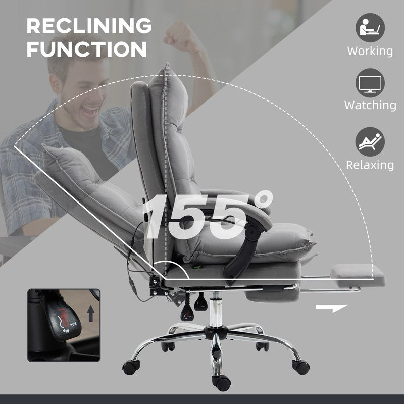 Vinsetto Massage Office Chair with Footrest, Desk Chair with 6 Point Massage and Heat, 155 Reclining Back for Home, Thick Padding, Grey