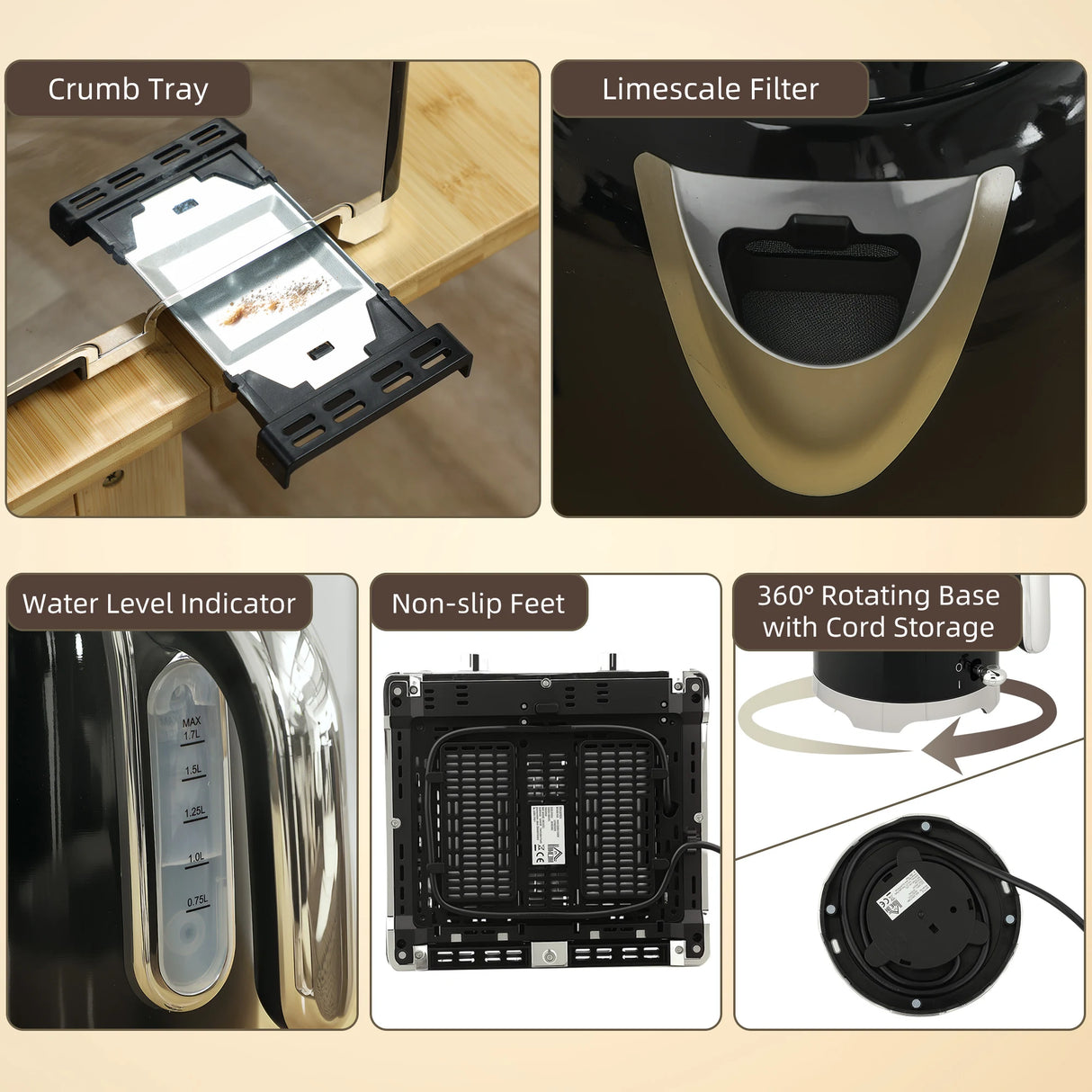 HOMCOM Retro 3000W Kettle and Toaster Set - Black