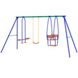 Outsunny Three-In-One Kids Metal Swing Set with Swing, Glider, Rocking Chair Swing, for Ages 3+ years - Orange and Blue