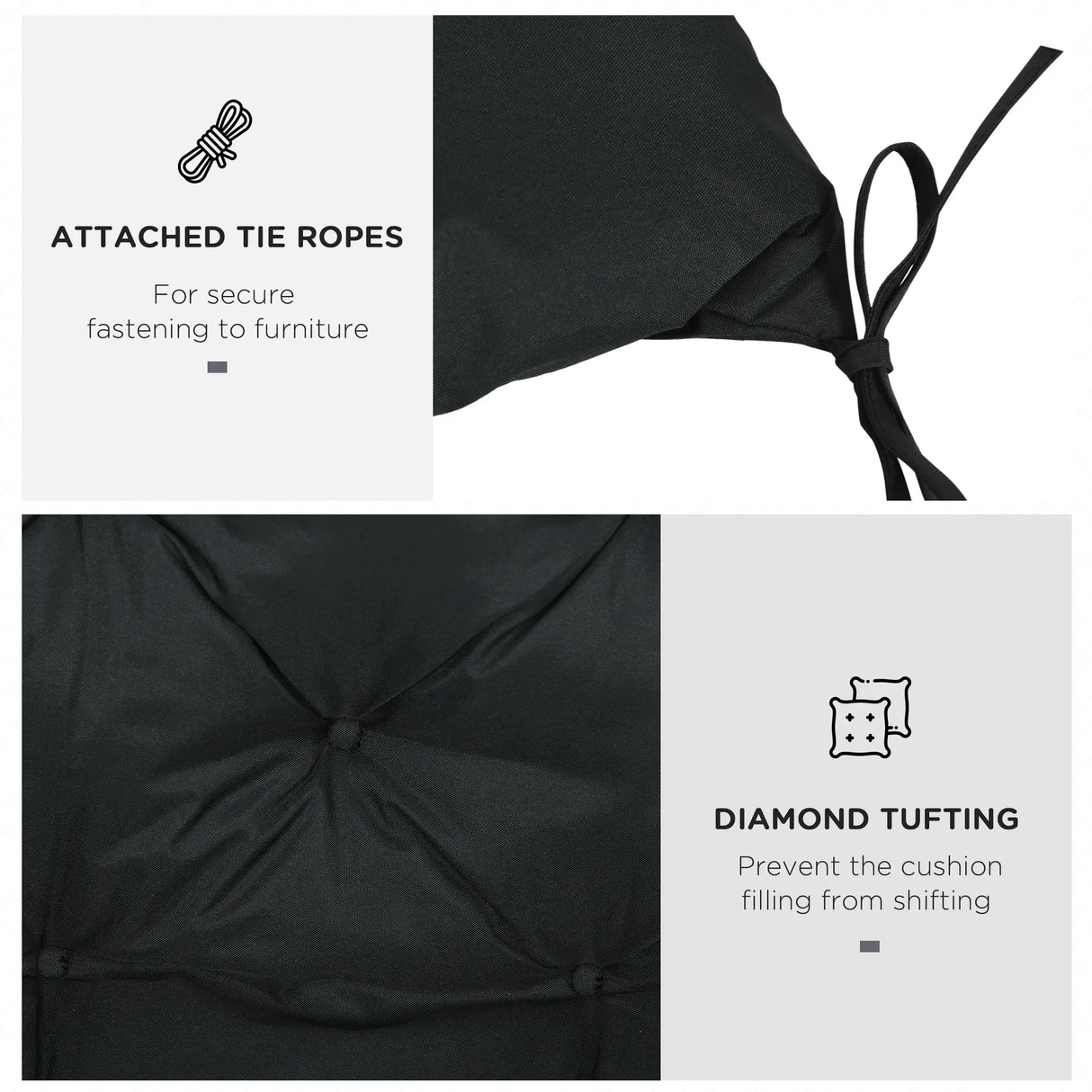 Outsunny 2 Seater Bench Pad, Garden Chair Cushion with Back and Ties for Indoor and Outdoor Use, 98 x 100 cm, Black