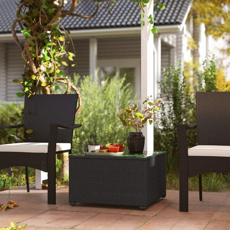 Outsunny 62 x 62cm Glass-Top Rattan Side Table - Black