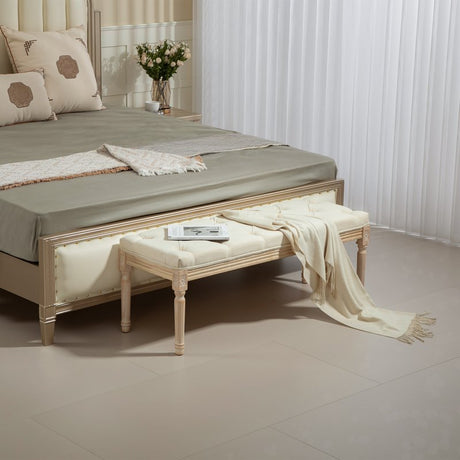 HOMCOM Vintage Wooden Bed End Bench - Cream White