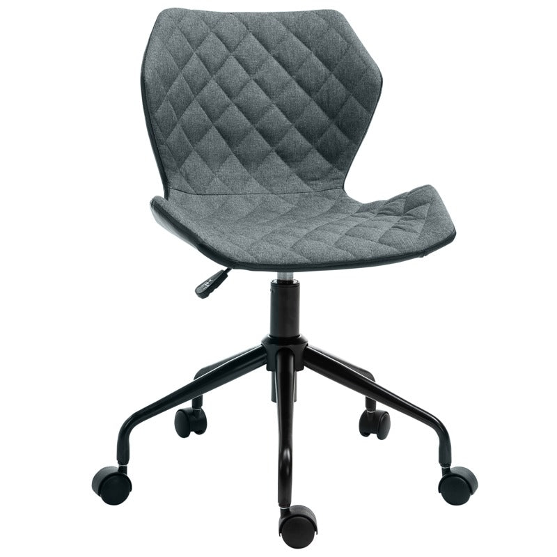 HOMCOM Office Computer Desk Chair, Swivel Task Chair no Arms, Fabric Study Chair with Adjustable Height and Rolling Wheels for Home Work, Grey