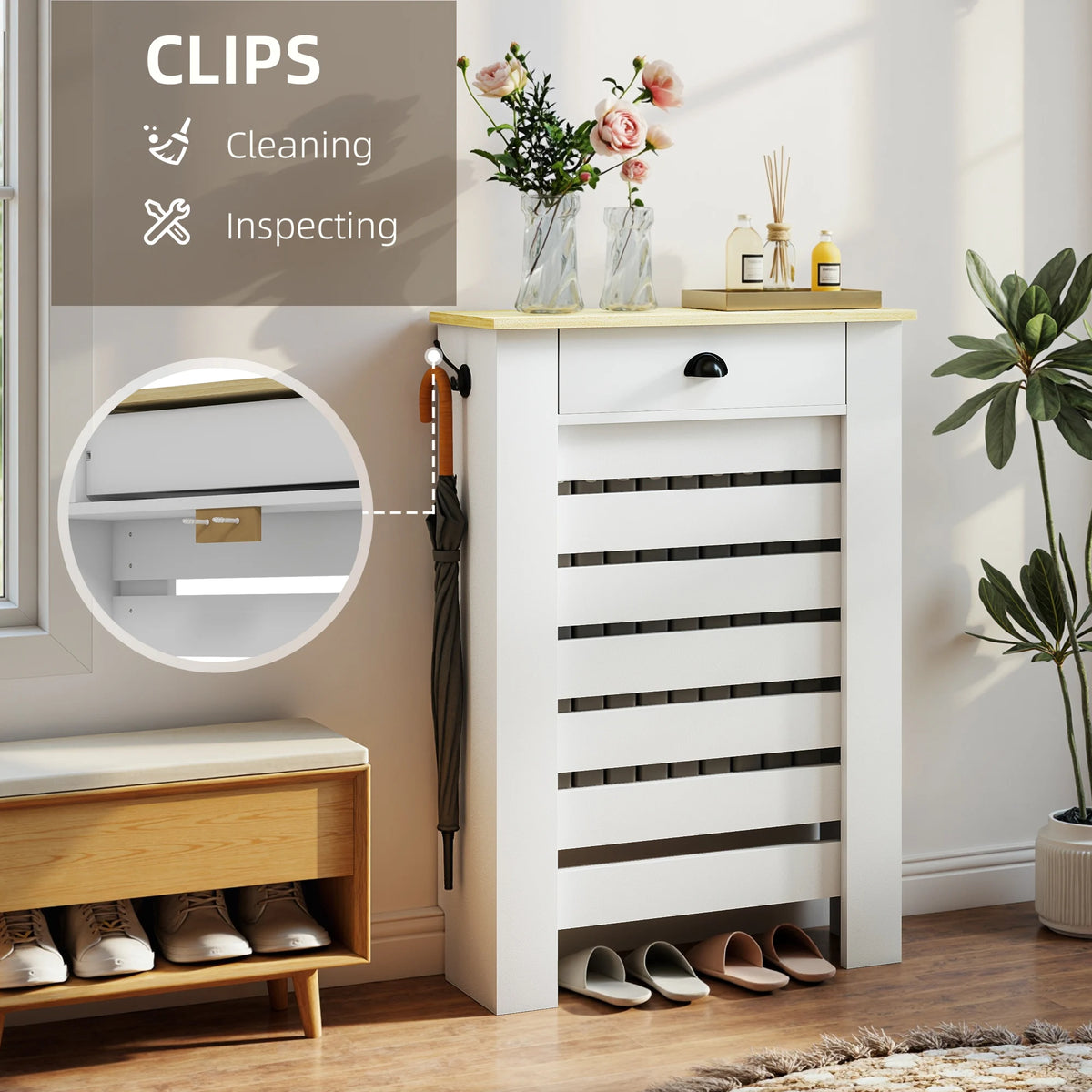HOMCOM 95.5H x 78Wcm Radiator Cover, with Drawer - White
