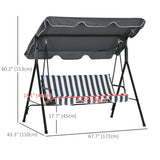 Outsunny 3 Seater Garden Swing Chair, Outdoor Swing Chair with Adjustable Canopy, Mental Frame & Cushions, Grey