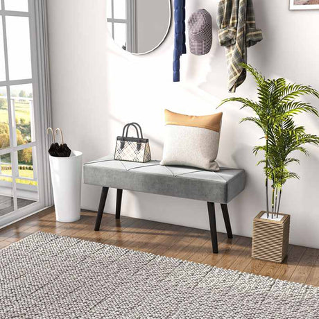 HOMCOM End of Bed Bench with X-Shape Design and Steel Legs, Upholstered Hallway Bench for Bedroom, Grey