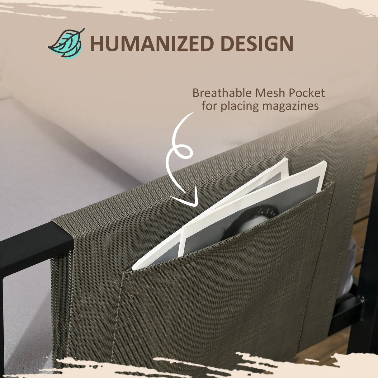 Outsunny 5 Seater Garden Corner Sofa Set, 4 Pieces Metal Garden Furniture Set with Loveseats, Glass Top Coffee Table, Breathable Mesh Pocket, Outdoor Conversation Furniture with Cushions, Light Grey